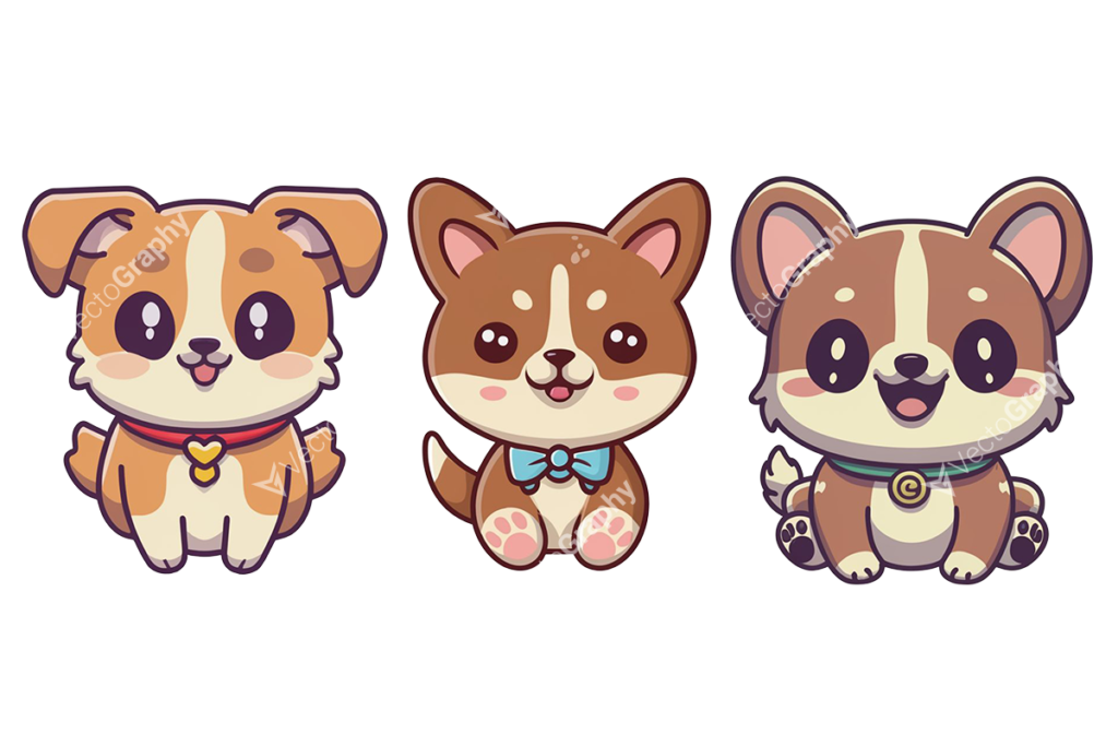 3 Cute Adorable Kawaii Dog Stickers PNG Download