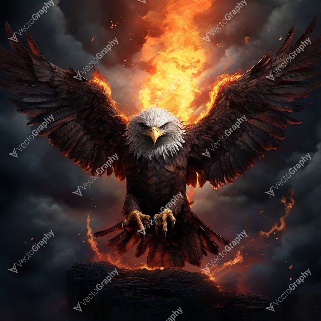 Molten Majesty Fiery Eagle Embraces the Storm